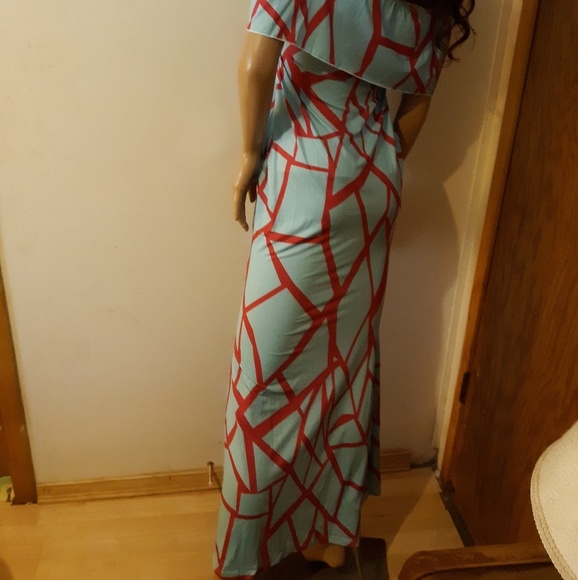 Womens Off Shoulder Full Length Bodycon Dress Sz M - Picture 7 of 7